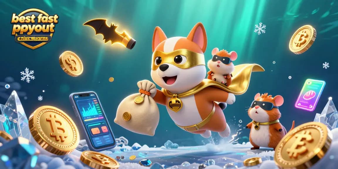Experience the best fast payout online casinos with a vibrant 3D superhero dog and hamster duo.