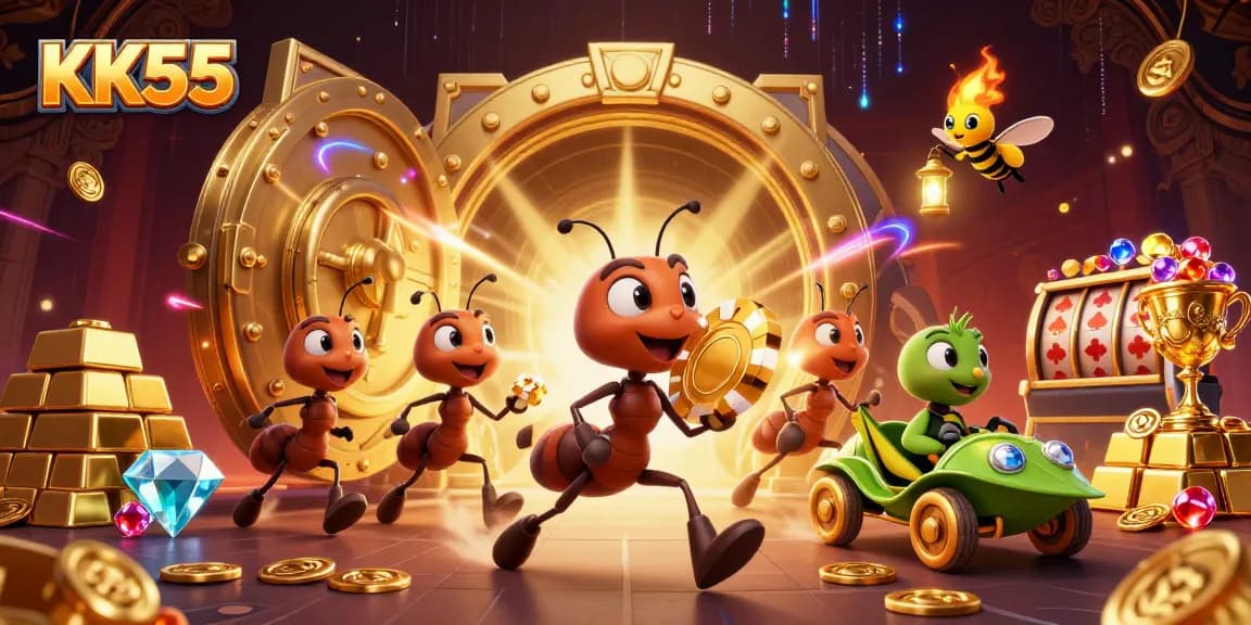Ants heist carrying KK55 golden chip in vibrant casino heist scene