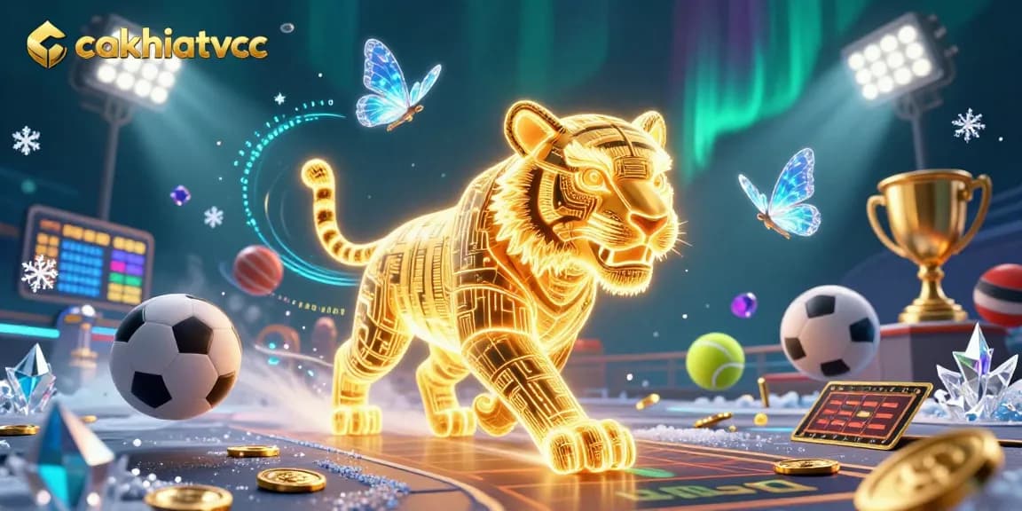 Cakhiatvcc showcases thrilling gameplay with a neon tiger in a vibrant digital casino.
