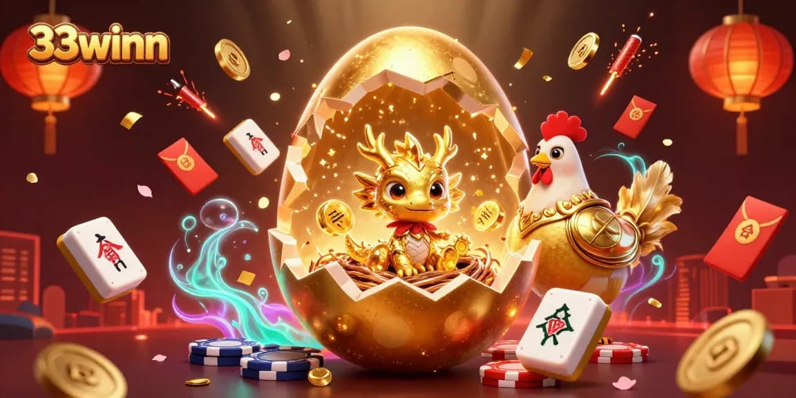 Experience thrilling gaming with 33winn, featuring a golden dragon and poker chips in an exciting casino scene.