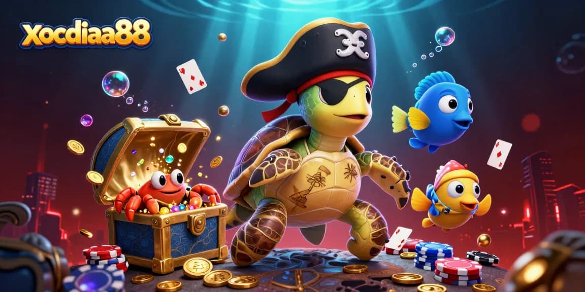 Xocdiaa88 showcases an exciting underwater treasure scene, featuring a turtle and crab amidst playful casino elements.