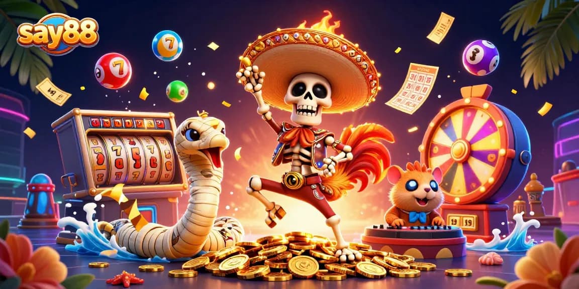 Experience say88 with a lively 3D casino scene featuring vibrant characters and dynamic gaming elements.