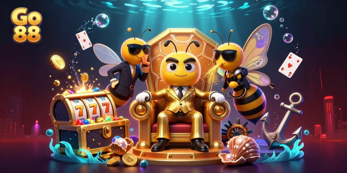 Experience the thrilling action of Go 88 with spinning slot reels and dynamic characters in a vibrant casino scene.