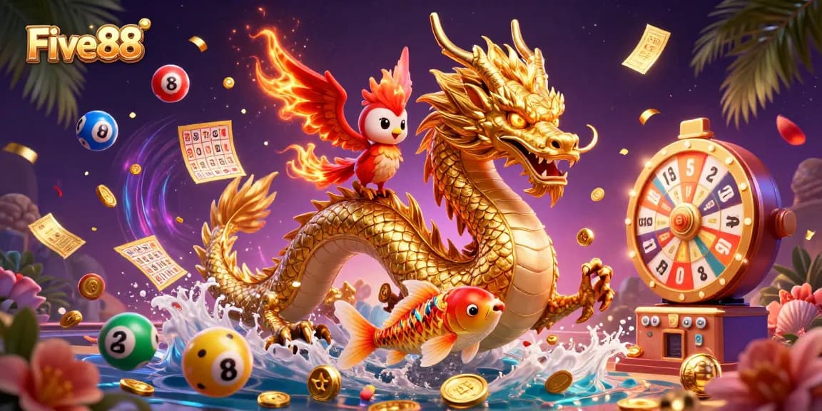 Experience the thrilling action at Five88 with captivating casino creatures and game elements.