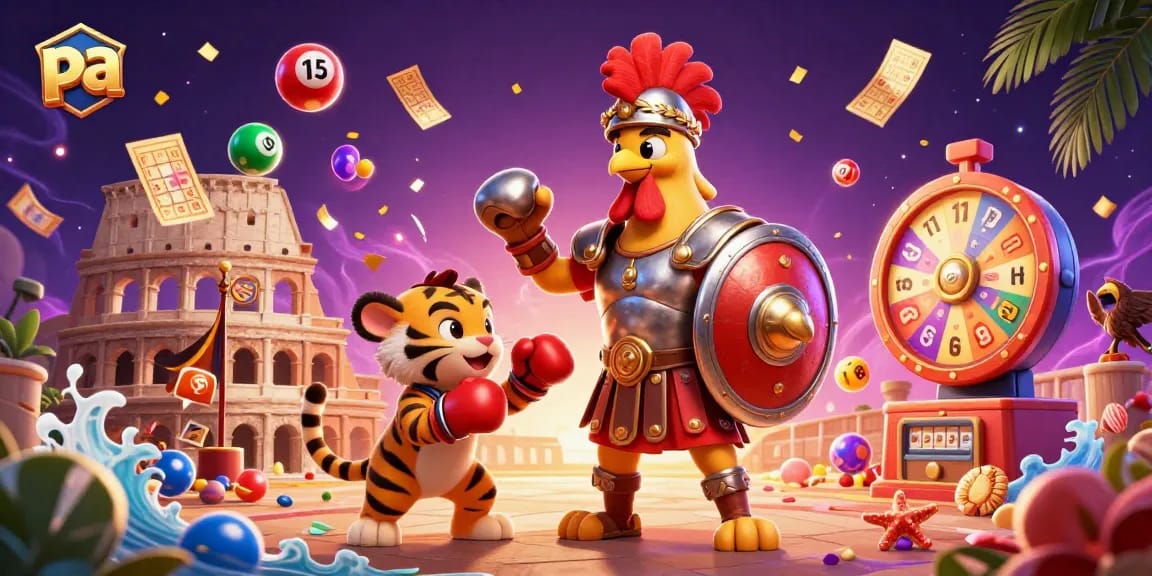 Engage with vibrant pa lottery elements featuring a gladiator rooster and dynamic gaming visuals.