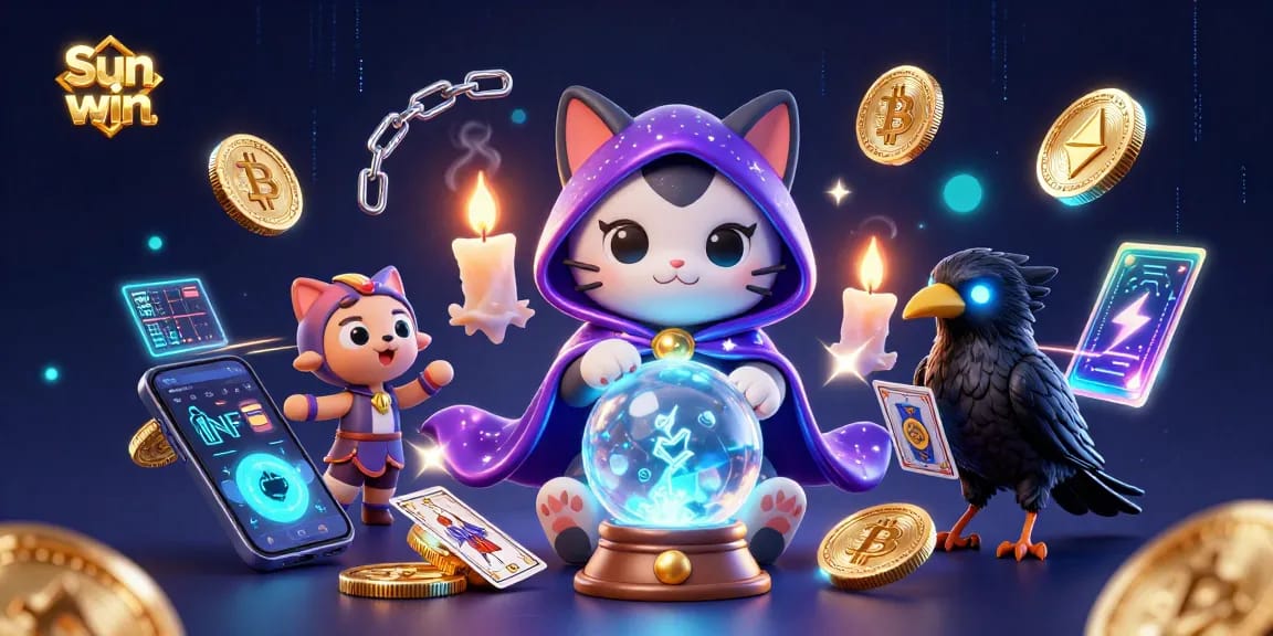 Experience thrilling gaming action as Sun win fortune teller guides players through neon-lit casino adventures.