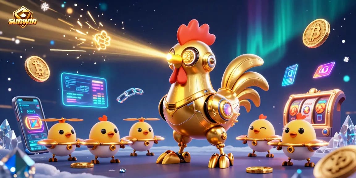 Engage in sunwin's thrilling gameplay with our golden rooster robot and crypto-themed elements