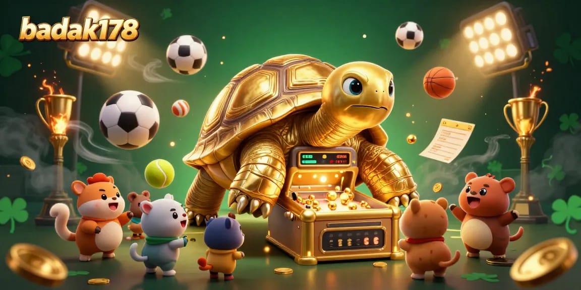 Experience thrilling gameplay at badak178 with a vibrant scene of animated animals and sports elements.