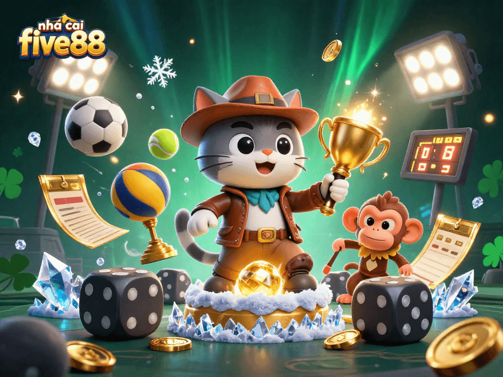 Engage with the world of nhà cái five88 featuring exciting gambling elements and characters in a dynamic scene.
