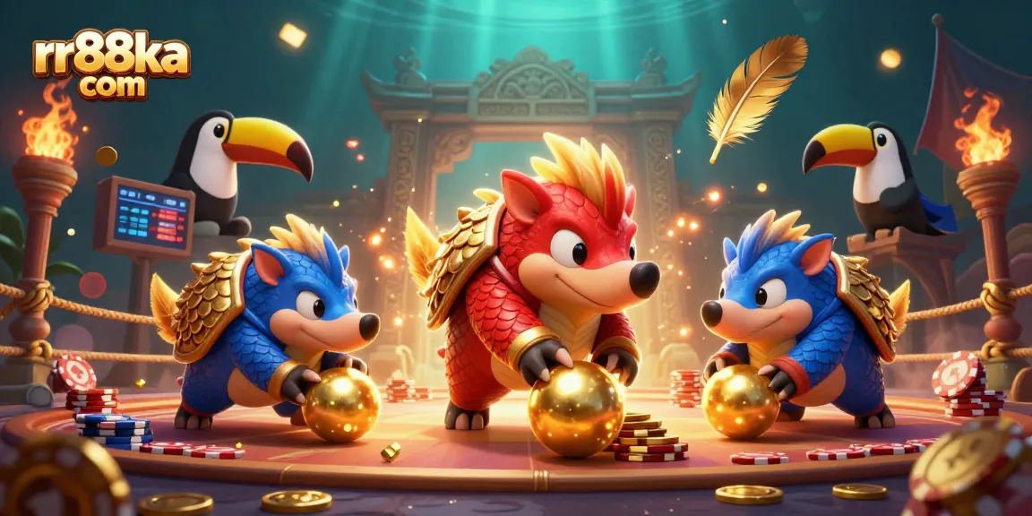 Engage with rr88ka com as rival pangolins bowl through poker chips in an exciting casino scene.