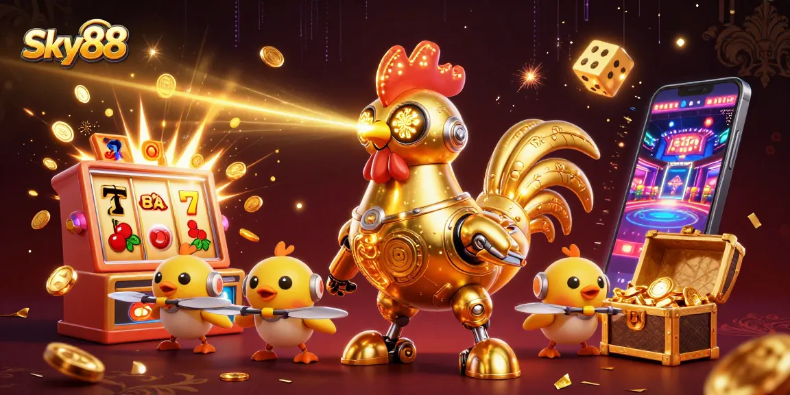 Experience thrilling gaming with Sky88's vibrant slots and 3D cartoon robot characters.