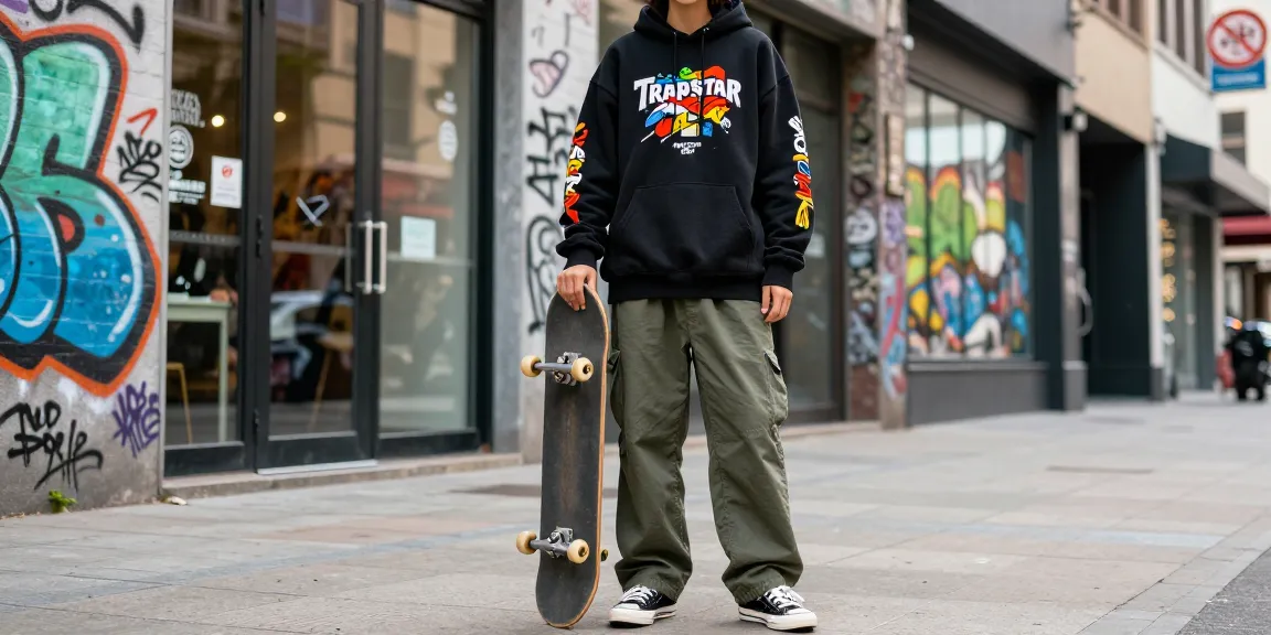Felpa trapstar in stile urban con indossatore che presenta un look streetwear contemporaneo.