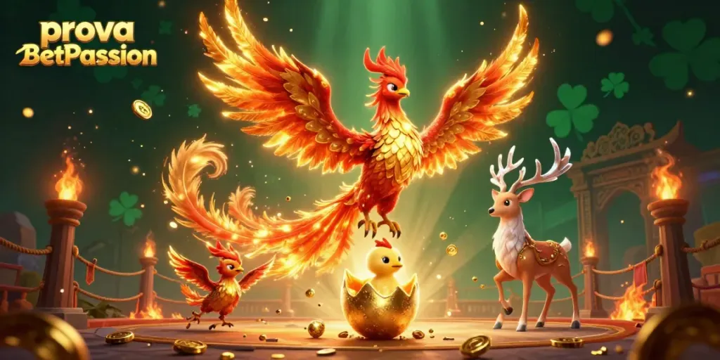 Gioca a prova BetPassion con un'illustrazione fantastica di un fenice e un cervo mistico.