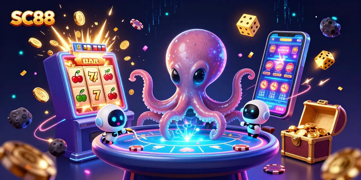 Experience thrilling games at SC88 with an exciting casino scene featuring animated characters and vibrant elements.
