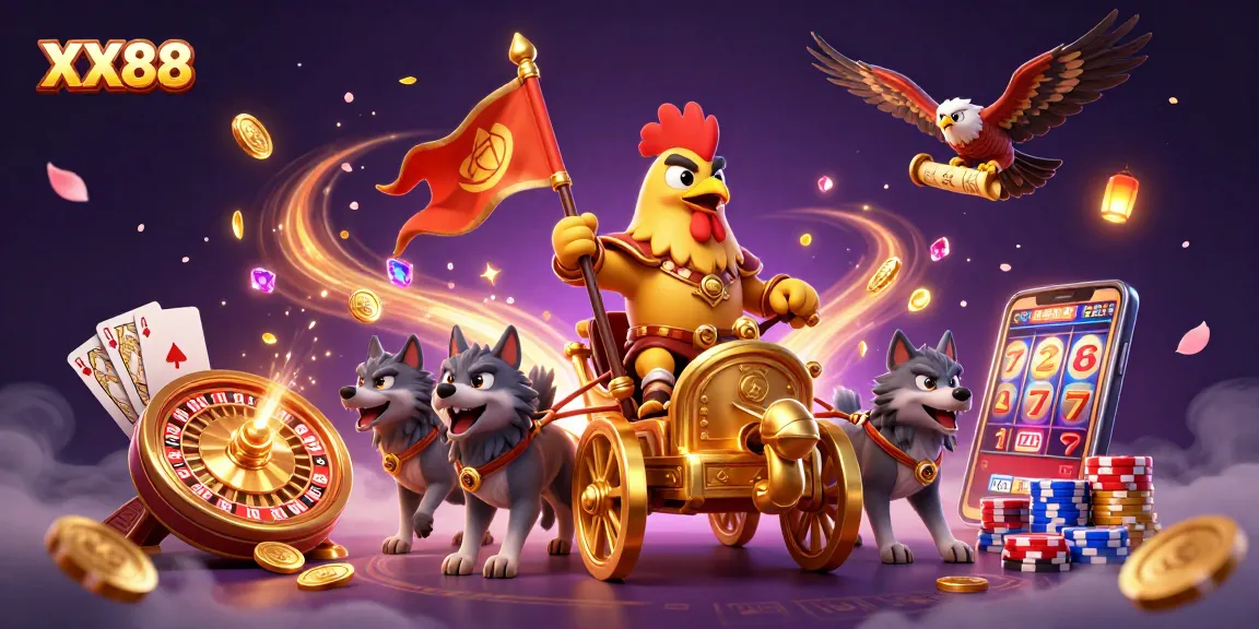 Join the adventure at XX88 with a heroic rooster warlord in a dynamic casino scene.
