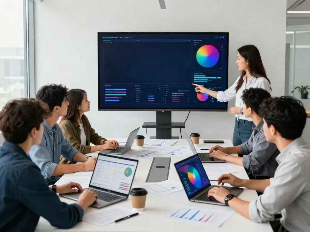 Collaborative team discussing the rokok88 link strategy in a modern office.
