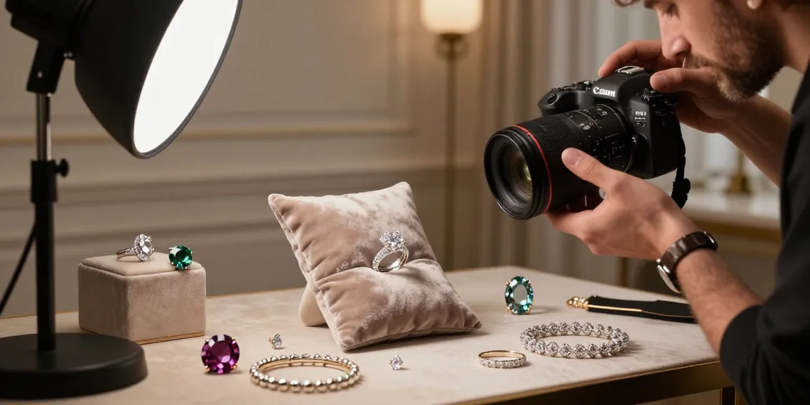 Stupenda fotografia di gioielli da fotografo gioielli milano, che mostra anelli di diamante di alta qualità e gemme in un elegante setting da studio.