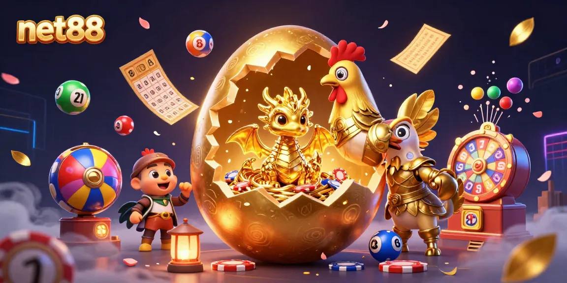Experience the thrill of net88 with a vibrant explosion of lottery elements and a stunning baby dragon!