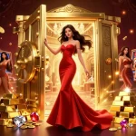 Experience the glamour and excitement at 789club Vina, showcasing a stunning Asian woman in a VIP casino doorway surrounded by dazzling game elements.