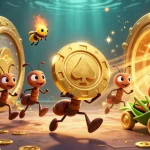 Join the five88pc heist adventure with ants carrying a giant poker chip through a vibrant casino tunnel.