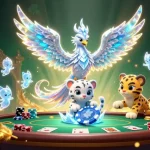 C168 engages players with a vibrant illustration of an ice phoenix and poker elements in a dynamic casino scene.