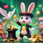 Experience shbet's magical wins with a cartoon rabbit pulling coins and vibrant casino elements.