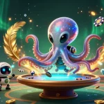 Engage with 789bet in this thrilling 3D casino illustration featuring an alien octopus at a holographic poker table.