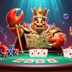 Experience the thrilling world of 9bet with a vibrant 3D scene showcasing golden crab emperor and poker action.