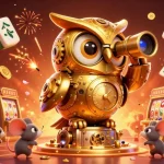 Engage with da88z as the golden owl surveys a thrilling casino filled with vibrant slot game action.