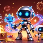 open88 brings excitement to players with a vibrant scene of a cyberpunk robot mascot and bitcoin