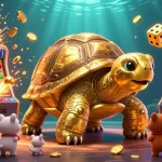 Engaging scene with a colossal golden tortoise at an online casino for real money, surrounded by lively game elements.